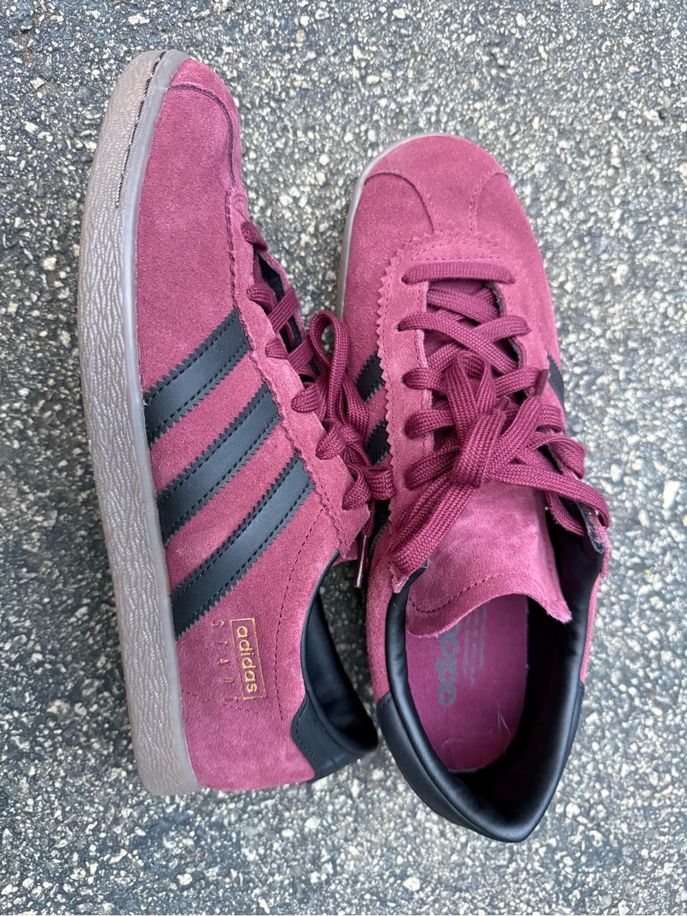 Adidas Suede Low-Top Sneakers in Burgundy with Black Stripes
